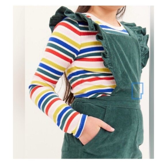 Hanna Andersson Ruffle Jumpsuit Girls 6-7 Yrs Stretch Corduroy Juniper Holiday - Picture 2 of 11